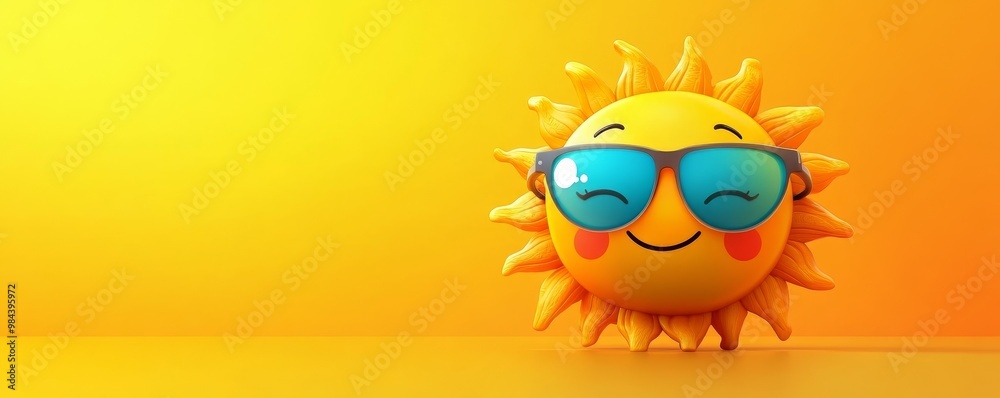 Obraz premium Sunny Days Ahead - Cheerful Sun Cartoon Sticker with Stylish Sunglasses in Trendy 2D Illustration Style