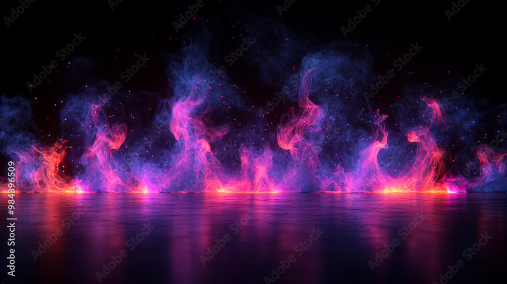 Fototapeta premium A stunning abstract representation of colorful flames and smoke, creating a mesmerizing effect against a dark background.