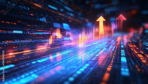 Dynamic Financial Market Trading Concept with Trade Arrows and Price Charts on 3D Background