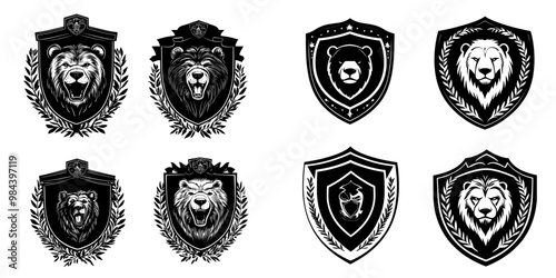 An ancient bear coat of arms, black and white, symbolizing strength and nobility