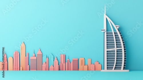 Burj Al Arab, Dubai, sailshaped building with paper layers, paper craft photo