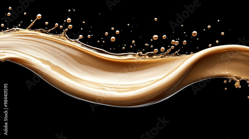 An elegant splash of cream-colored liquid on a black background, showcasing fluid motion and texture for artistic designs.