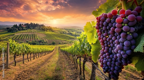 Huge cluster of fully ripe red wine grapes on a farm in Tuscany, Italy's Chianti area before to harvest