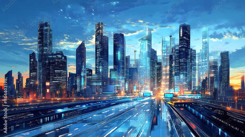 Fototapeta premium Futuristic smart city with autonomous expressways