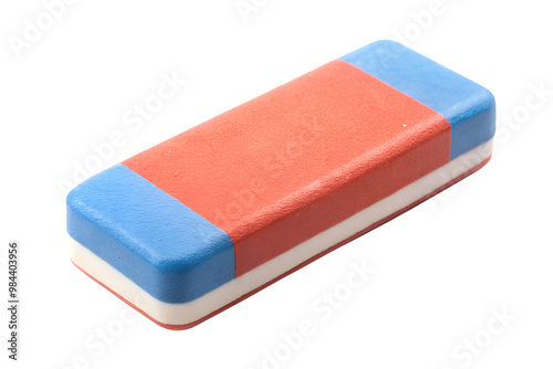 Close-up of red and blue eraser isolated on transparent background