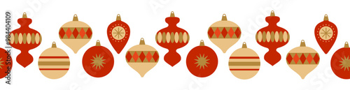 Christmas seamless border with christmas tree decoration. Flat style. Template for winter holidays design