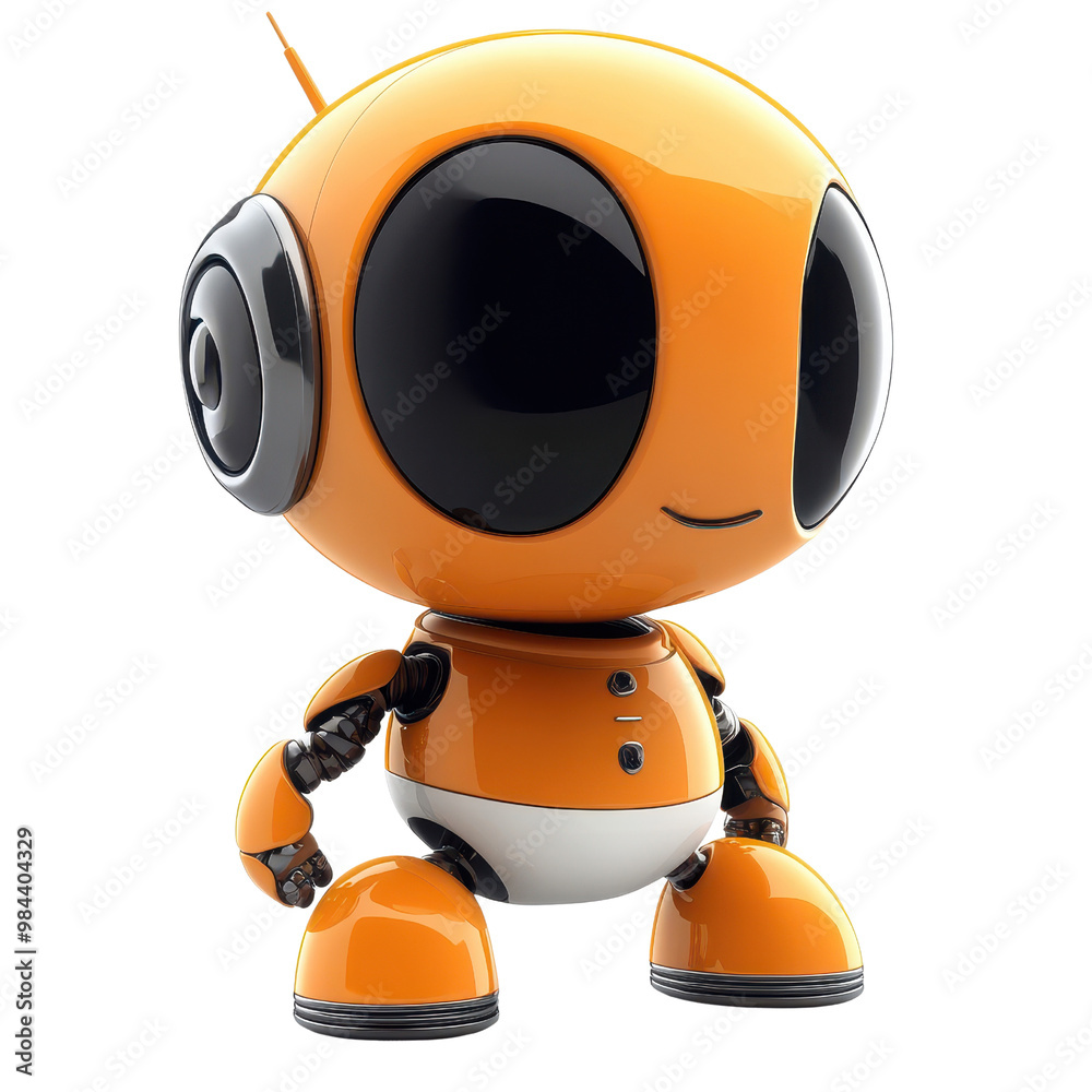 A cheerful orange robot character with large eyes and a friendly smile, perfect for tech and innovation themes., isolated on a transparent background. A cheerful orange robot character with large eyes and a friendly smile, perfect for tech and innovation themes., isolated on a transparent background.