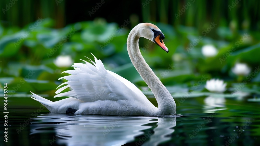 Obraz premium Elegant Swan Gliding on Calm Water Surface