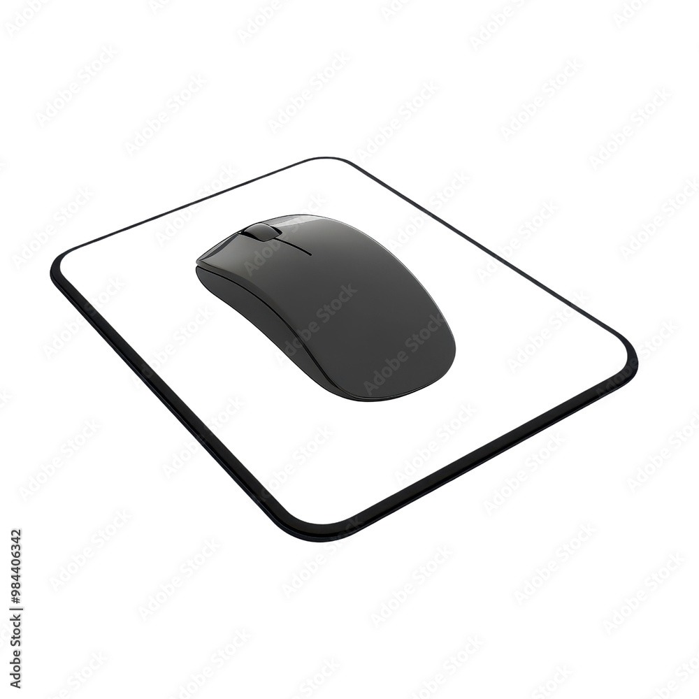 Black computer mouse on a sleek mouse pad, ideal for office or home workspace setups. Perfect for technology-related projects., isolated on a transparent background. Black computer mouse on a sleek mouse pad, ideal for office or home workspace setups. Perfect for technology-related projects., isolated on a transparent background.