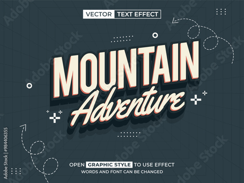 mountain adventure editable text, font effect, 3d text for title