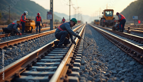 High-speed rail construction showcases dynamic work and coordination under sunny skies.