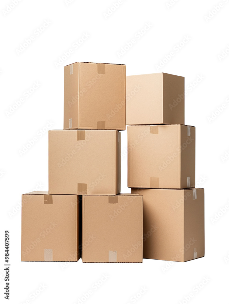 Brown cardboard boxes stacked, isolated on a white background. PNG transparent. Brown cardboard boxes stacked, isolated on a white background. PNG transparent.