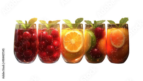 Refreshing Fruit Punch in Colorful Glasses PNG, isolated on white background