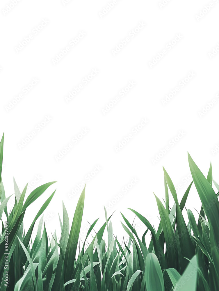 Fototapeta premium Fresh green grass along the bottom edge, isolated on a white background. PNG transparent.
