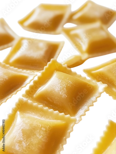 Uncooked ravioli scattered on a white background. PNG transparent. photo