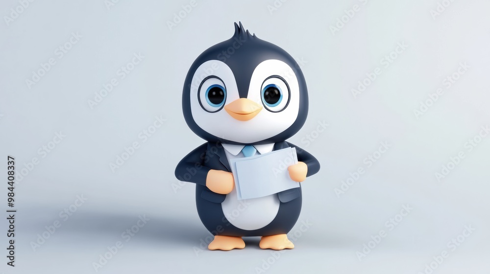 Obraz premium Cute Cartoon Penguin with Cheerful Expression on Isolated Background