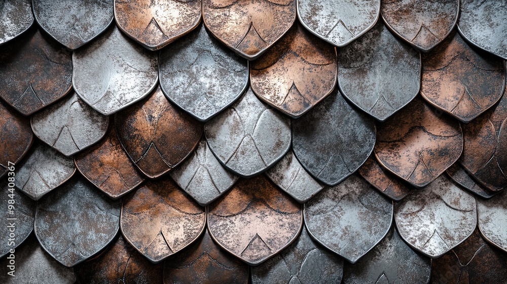 Abstract representation of snake scales with textured metallic pattern. Abstract representation of snake scales with textured metallic pattern.