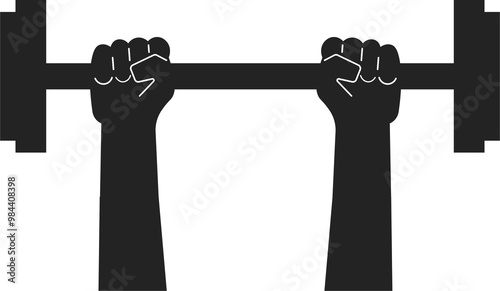 Foto Isolated pictogram han hold dumbbell, barbell, sport fitness gym icon