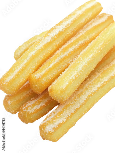 Golden churros covered in sugar, isolated on a white background. PNG transparent. photo