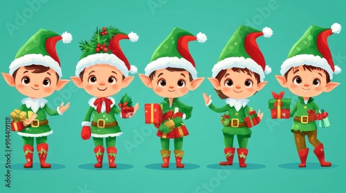 cartoon Christmas elf characters