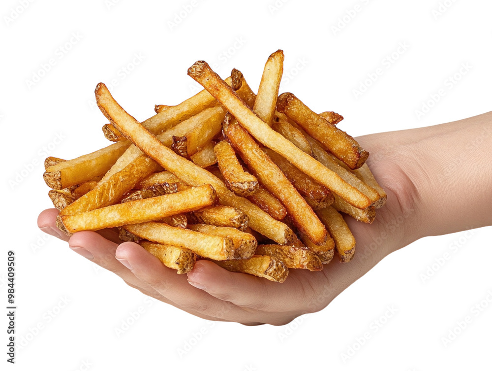 Pile of golden French fries on white background. PNG transparent. Pile of golden French fries on white background. PNG transparent.