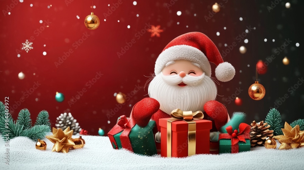 cartoon santa claus with gifts on a red background cartoon santa claus with gifts on a red background