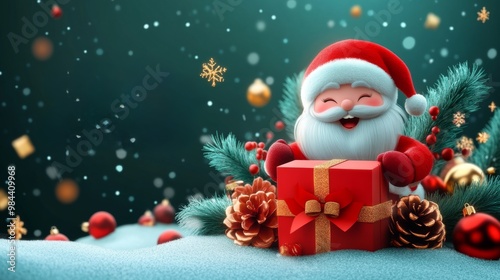 cartoon santa claus with gifts on a blue background