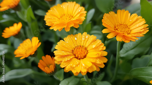 A close-up of vibrant orange flowers with droplets, showcasing nature's beauty.