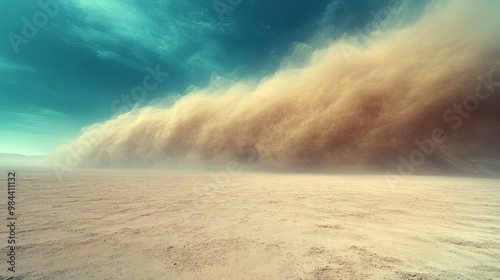 Fury of Nature: Massive Sandstorm Sweeping Barren Desert Landscape on Scorching Summer Day - 3D Digital Artwork