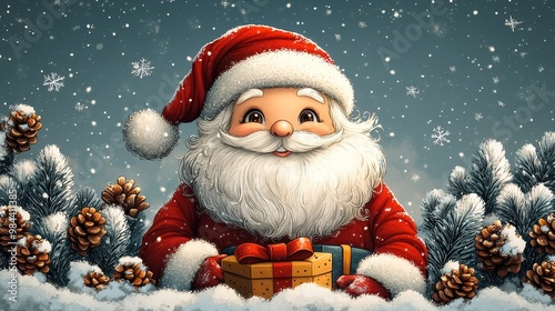 Merry Christmas and Happy New Year poster with cute cartoon Santa Claus