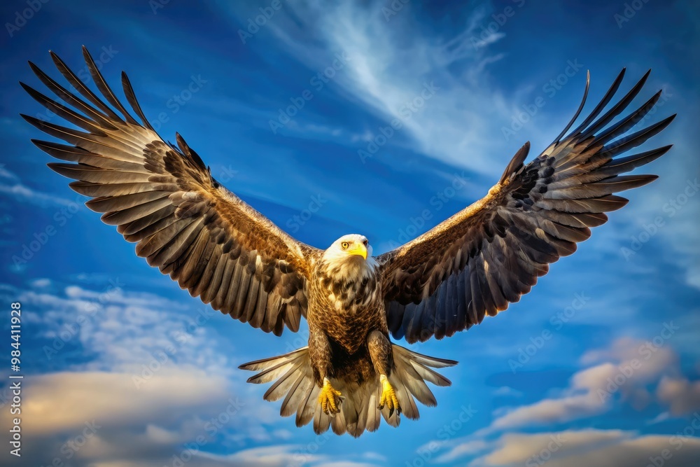 Obraz premium Majestic predator dominates the blue heavens, its wings spread wide as the wind rushes past, a symbol of power and freedom.