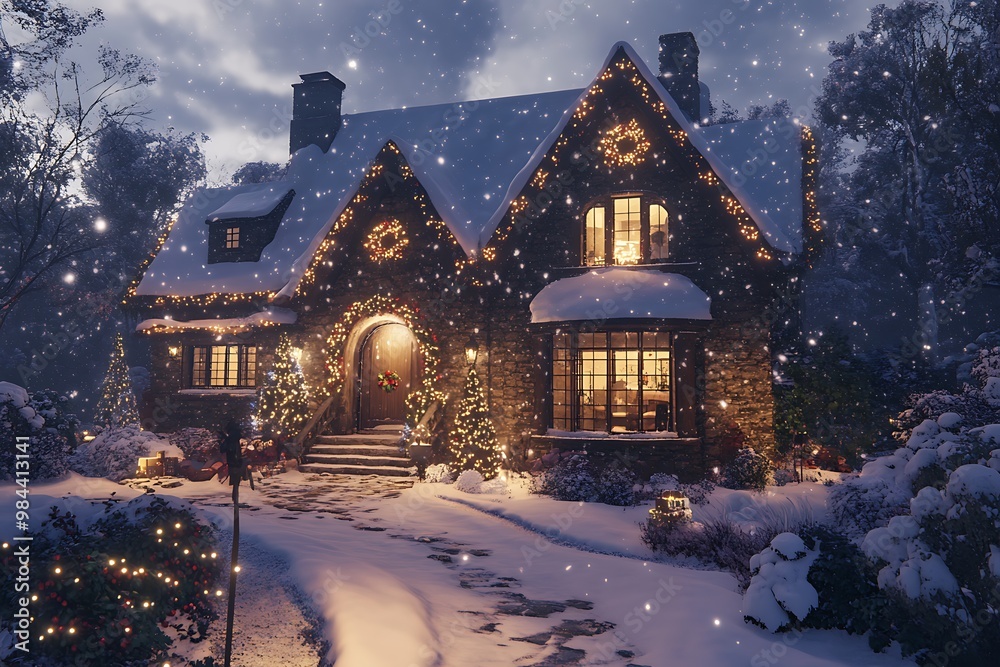Stylish Christmas lights on the roof of your home, creating an enchanting and festive atmosphere for all to enjoy. A well-lit house with white LED Christmas light decoration Stylish Christmas lights on the roof of your home, creating an enchanting and festive atmosphere for all to enjoy. A well-lit house with white LED Christmas light decoration
