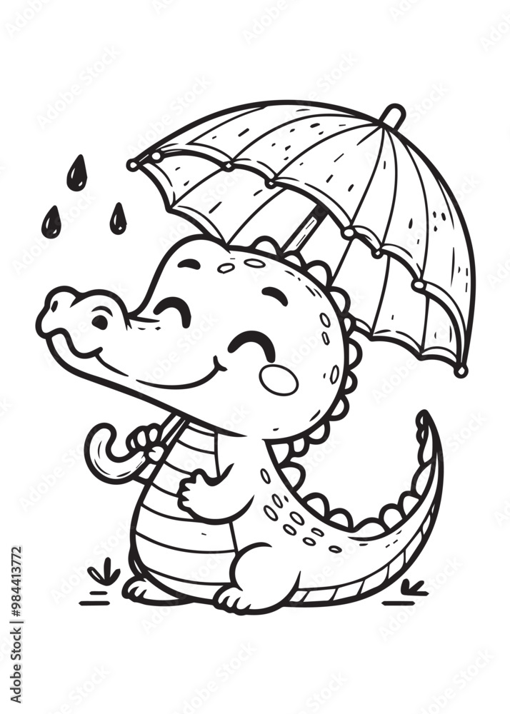 Fototapeta premium Crocodile wearing umbrella kid coloring page