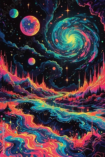 Surreal Cosmic Woman with Galaxies