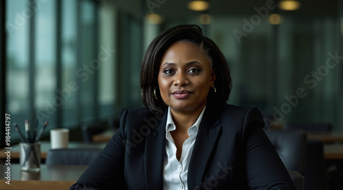 joining a new team at work, business casual clothing tailored suit, legal advisor who is sitting, dramatic dim lights, compelling and golden ratio, portrait, banner design