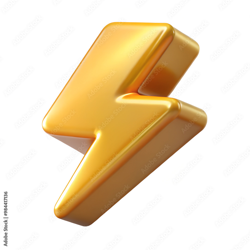 Golden lightning 3D icon isolated on white background. Premium simple render of 3D metal illustration. Golden lightning 3D icon isolated on white background. Premium simple render of 3D metal illustration.
