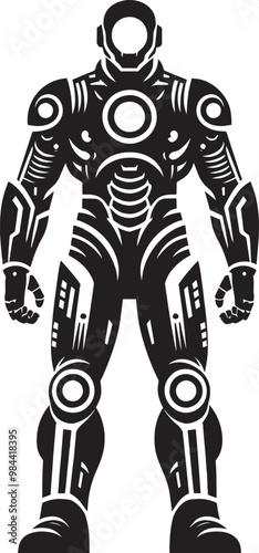 Modern action war robot silhouette vector illustration isolated on a white background