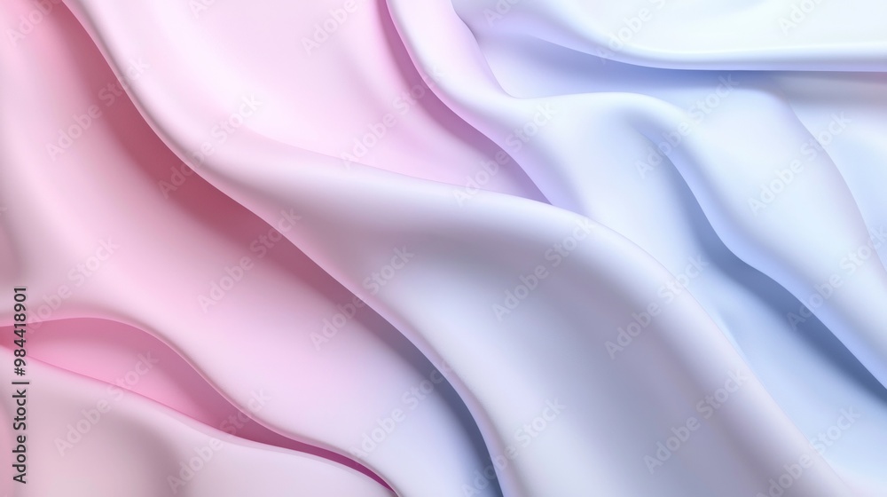 Obraz premium Flowing and waving satin fabric creates an elegant background with a gradient from pink to blue, making it perfect for a luxurious and soft design