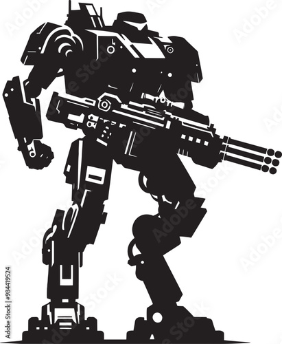 Modern action war robot silhouette vector illustration isolated on a white background