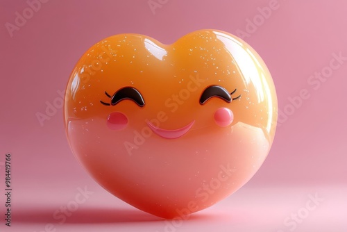 3d render of cute hearteyes emoji glossy finish vibrant colors playful expression floating on pastel background photo