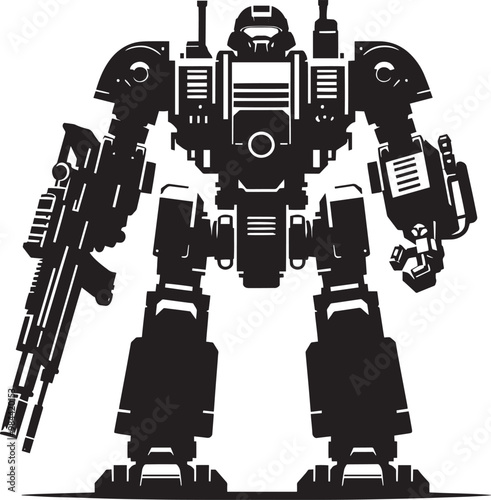 Modern action war robot silhouette vector illustration isolated on a white background