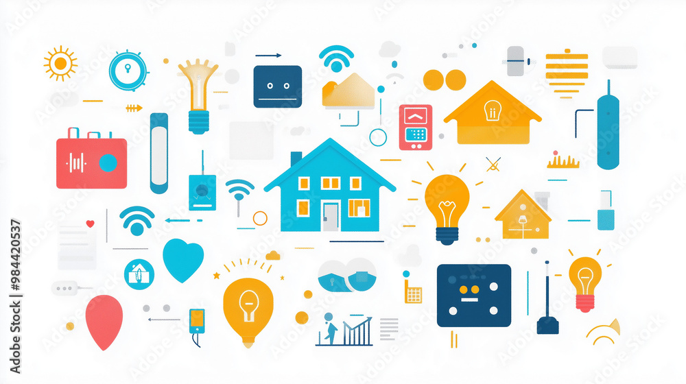 Smart house symbols, home automation technology icons, IoT devices collection, technology concept Smart house symbols, home automation technology icons, IoT devices collection, technology concept