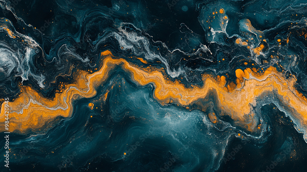 A vibrant abstract painting that blends deep blue and bright orange, creating a stunning visual contrast and dynamic flow. A vibrant abstract painting that blends deep blue and bright orange, creating a stunning visual contrast and dynamic flow.
