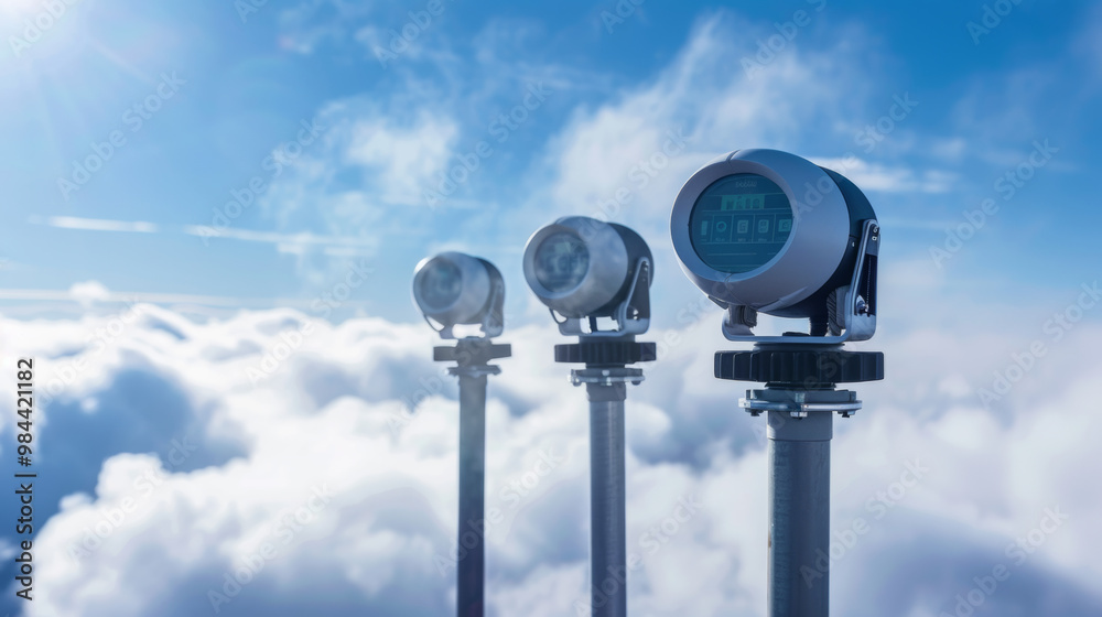 Total sky imagers for monitoring cloud cover and cloud properties isolated on white background Total sky imagers for monitoring cloud cover and cloud properties isolated on white background