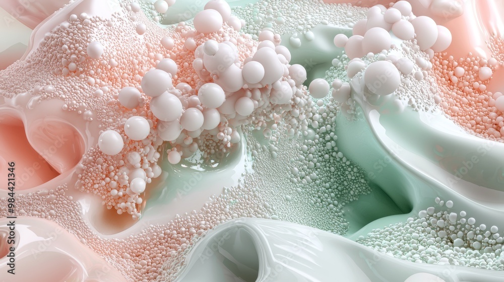 Captivating 3d illustration of flowing bubbles in pastel colors, perfect for beauty, luxury, and innovation in cosmetics and technology Captivating 3d illustration of flowing bubbles in pastel colors, perfect for beauty, luxury, and innovation in cosmetics and technology