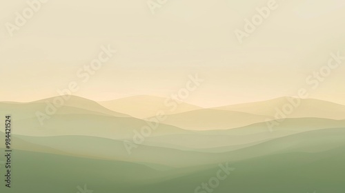 Wallpaper Mural Rolling hills in serene landscape with soothing colors. Tranquil design captures essence of calm, blending green, yellow, beige. Soft focus and faded light evoke relaxation Torontodigital.ca