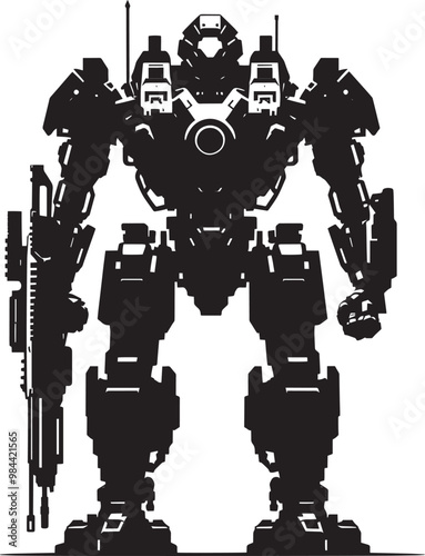 Modern action war robot silhouette vector illustration isolated on a white background
