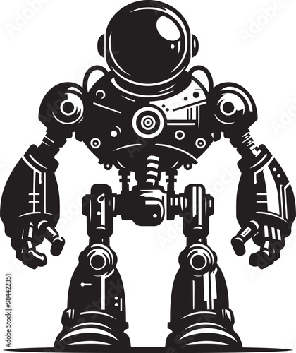 Modern action war robot silhouette vector illustration isolated on a white background