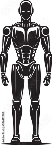 Modern action war robot silhouette vector illustration isolated on a white background