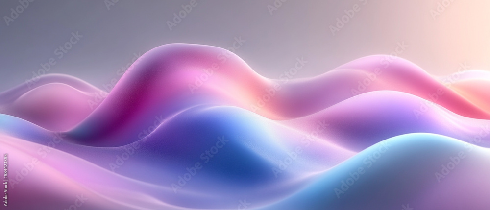Abstract waves in soft pastel colors create a serene and dreamy landscape, perfect for graphic design and artistic projects.